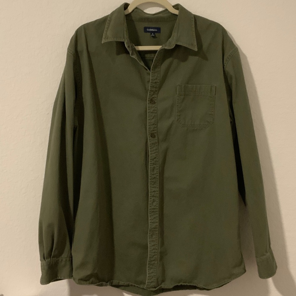 croft & barrow Olive Green Casual Button-Down Shirt